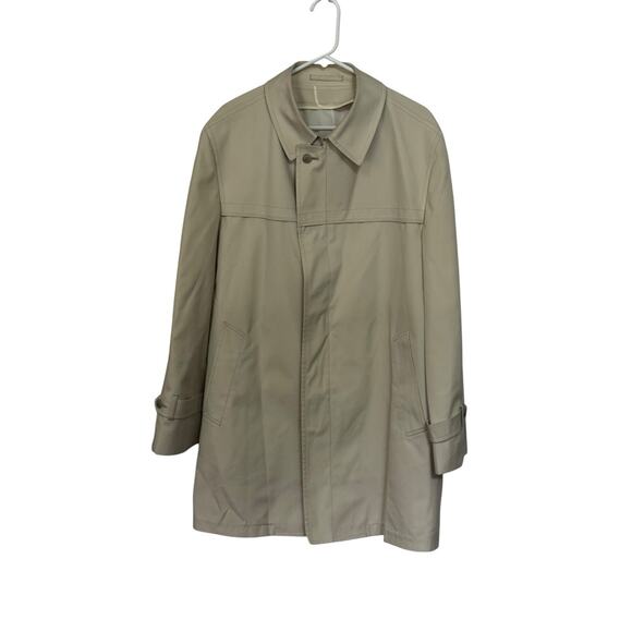 London Fog Brown Khaki Trench Coat Size 44R Hidden Buttons Career Jacket READ - Picture 2 of 8